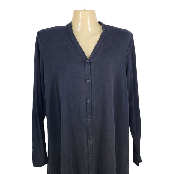Eileen Fisher S/P Black Long Button-Up Cardigan Dress 93% Tencel 7% Spandex - Picture 5 of 9